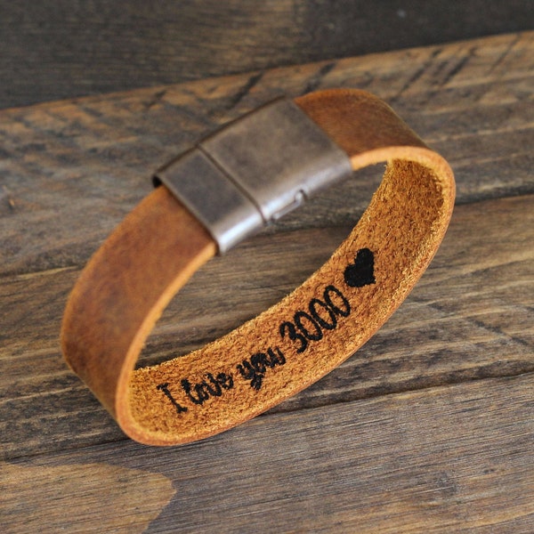 Personalized Leather Secret Message Bracelet, Custom Engraved Bracelet, Anniversary Gifts for Men, Valentines Gift for Him, Mens Jewelry