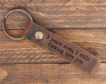 Anniversary Gifts for Boyfriend, Personalized Leather Keychain, Custom Engraved Leather, Gift for Husband, Valentine's Day Gift