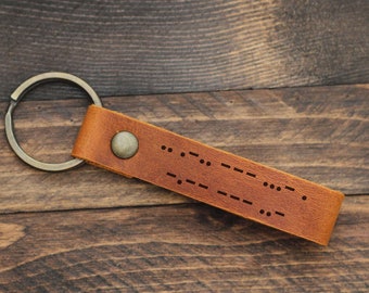 Morsecode sleutelhanger, gepersonaliseerde lederen sleutelhanger, gepersonaliseerde geschenken, geheime boodschap aangepaste morsecode, cadeau voor hem, vriendje cadeau