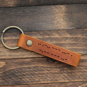 Morse Code Keychain, Personalized Leather Keychain, Personalized Gifts, Secret Message Custom Morse Code, Gift for Him, Boyfriend Gift