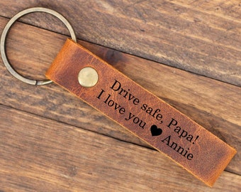 Drive Safe Grandpa Keychain, Personalized Leather Keychain, Grandpa Gift from Grandkids, Father's Day Gift from Granddaughter Grandson