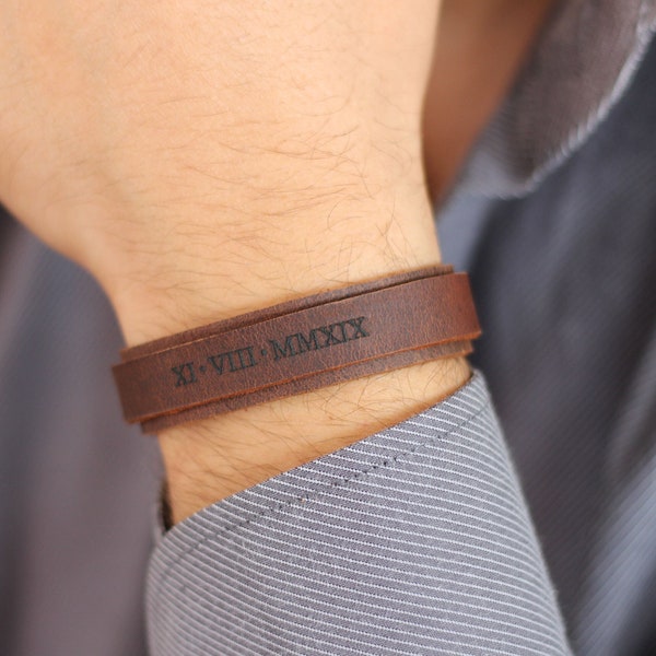 Custom Message Engraved Personalized Leather Bracelet for Men, Personalized Anniversary Gift for Boyfriend, Custom Mens Bracelet