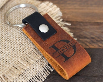 Personalized Monogram Keychain, Leather Engraved Initial Keychain for Men, Gift for Him, Birthday Gift for Men, Custom Engraved Leather Gift