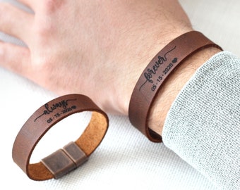 Always and Forever Couples Bracelet, Anniversary Gifts for Men, Personalized Leather Valentines Gift for Him, Gift for Boyfriend Husband