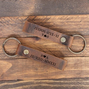 Personalized Leather Couples Keychain Set, Laser Engraved Leather Keychain, Anniversary Gift for Boyfriend Girlfriend, Couples Gift image 1