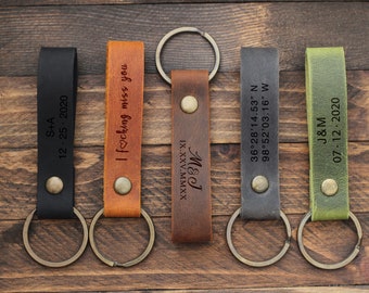 Personalized Leather Keychain, Couples Gift, Custom Keychain Coordinates, Date Initial Couples Gift, Gift for Him, Anniversary Gift