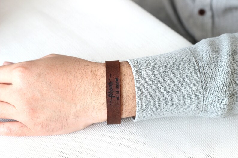 Personalized Leather Valentines Gift for Him Always and Forever Couples Bracelet Gift for Boyfriend Husband Anniversary Gifts for Men