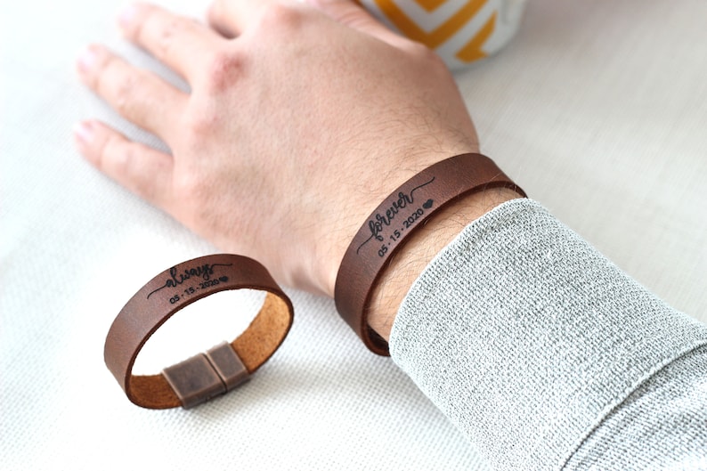 Personalized Leather Valentines Gift for Him Always and Forever Couples Bracelet Gift for Boyfriend Husband Anniversary Gifts for Men