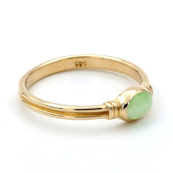 14k Solid Gold Thick and Stylish Band Green Jade Ring, Real Gold Natural Jade Solitaire, Unique Birthstone Ring, Dainty Green Stone Ring