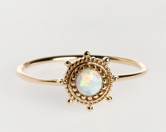 Man made opal Cabochon Opal  Ring 14kt Rolled Gold Setting =  Wire Wrapped