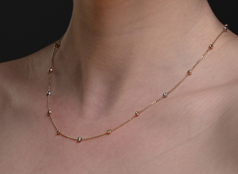 Gift for Her 14k Gold Chain Necklace Dainty Ball Chain Necklace Thin Necklace Solid Gold Necklace Ball Chain Necklace Simple Necklace