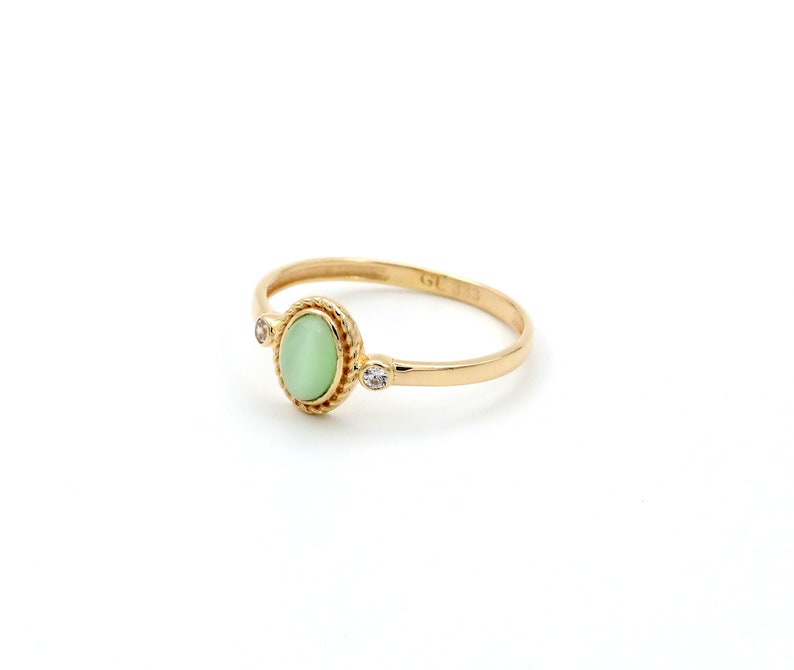 Gift for Her Jade Stone Ring Green Vintage Solid Gold Ring Natural Green Jade Ring Valentine/'s Day Gift Ring Dainty Stacking Ring
