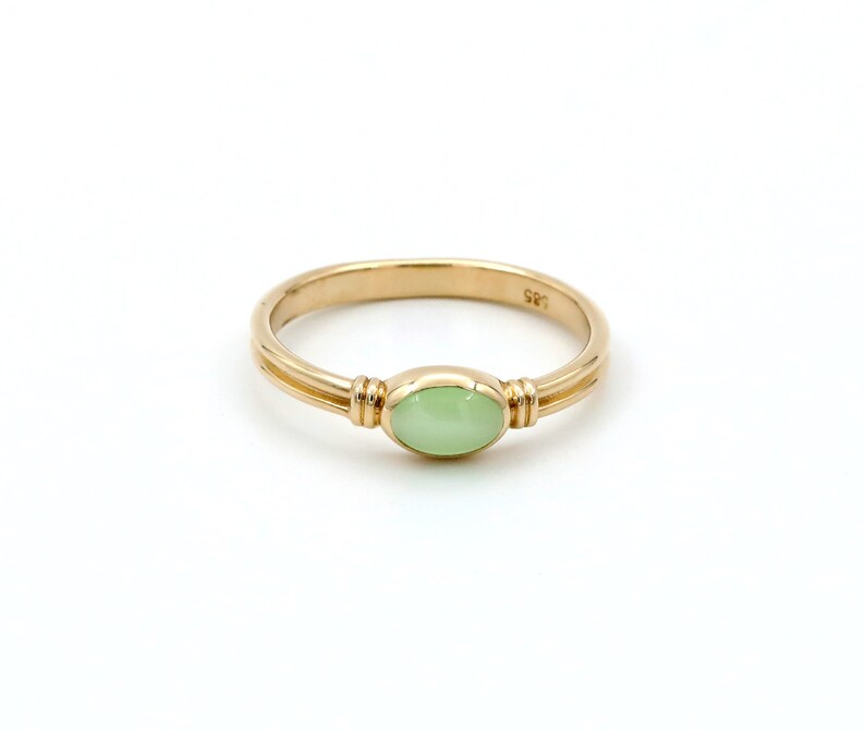 Genuine Green Jade Ring in 14k Gold Dainty Natural Jade Ring Etsy