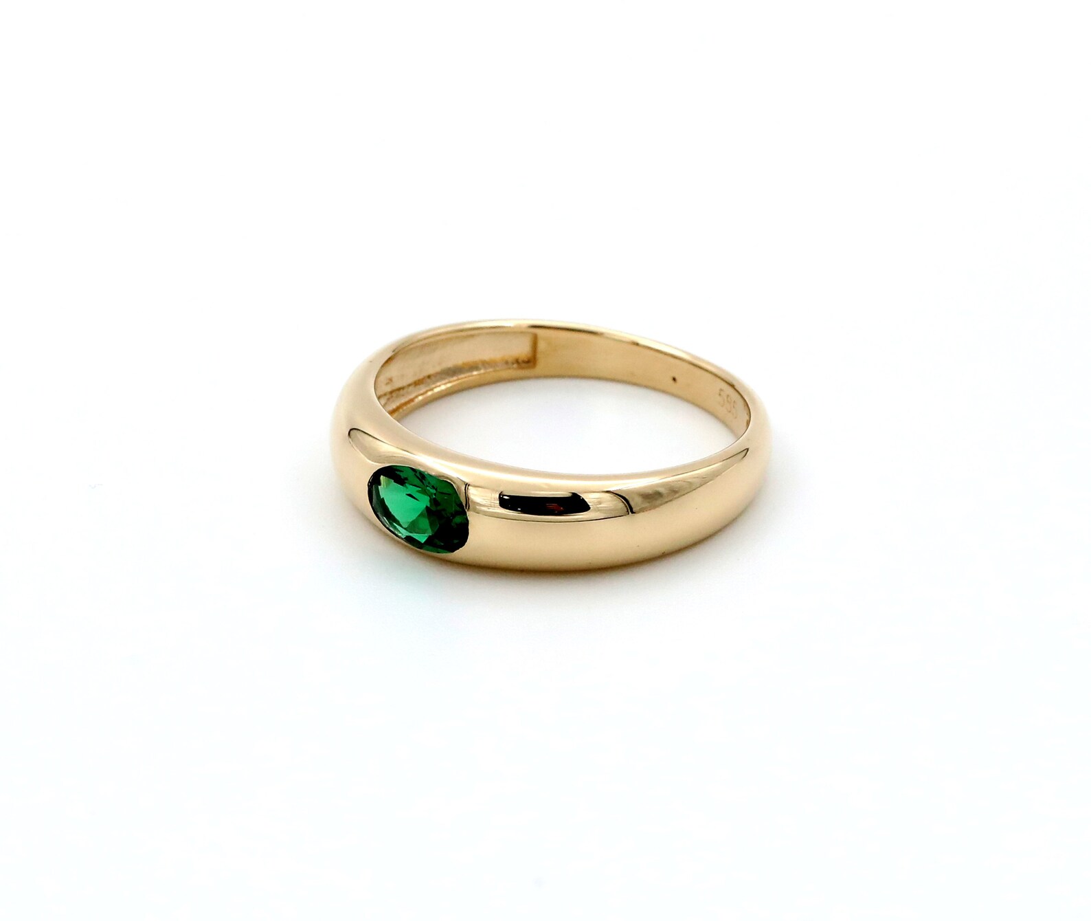 Thick Band Durable Emerald Solitaire 14k Gold Natural Emerald Etsy