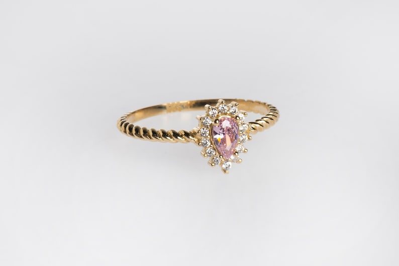 Pink Sapphire Dainty 14k Gold Minimal Ring Sapphire Jewelry Pink Sapphire Ring Cluster Ring Black Friday Sale Pear Cut Sapphire Ring