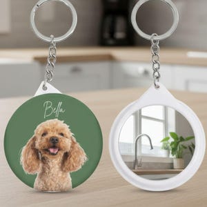 Custom Pet Keychain with mirror with Aesthetic Caricature | Personalized Dog Cat Keychain | 1–2 Pets | Multiple Colors & Sizes