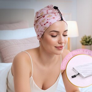 Candycore Christmas edition curly hair bonnet, Sleep cap with adjustable drawstring, Wavy hair bonnet, Curly hair sleep cap, gift for her