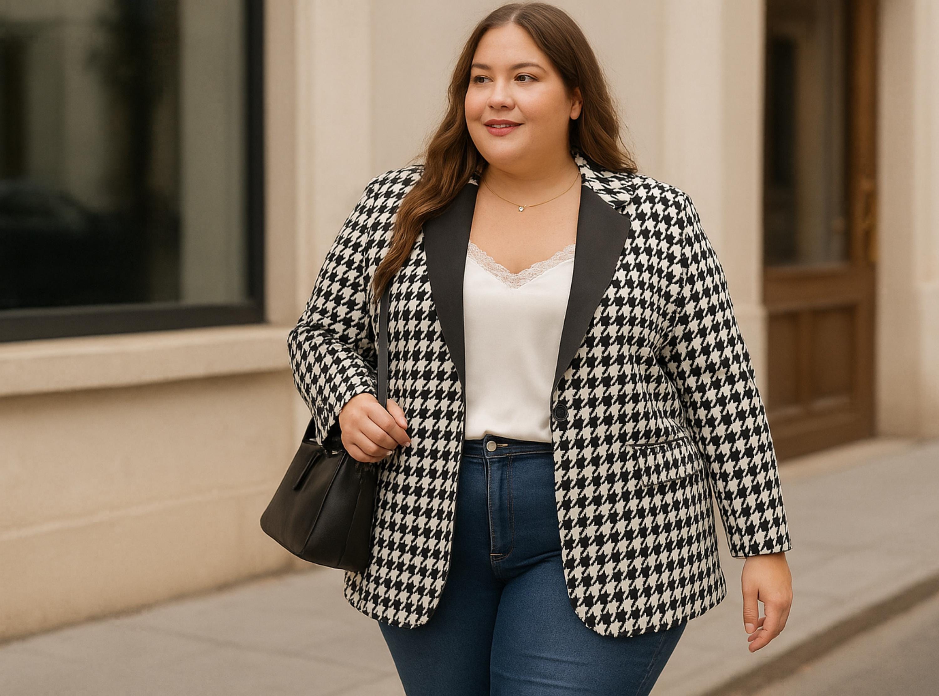 Plus Size Houndstooth Coat - Etsy