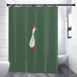 Vintage olive green shower curtains, Funny Goose Bathroom Curtains, Farmhouse deco, Rustic Country Style Deco, shower curtains Farmhouse