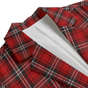 Plus Size Red Plaid Blazer Women 2XL-3XL-4XL-5XL | Black Lapel Checkered Jacket with Pockets | Curvy Fall Winter Coat for Work & Casual image 6