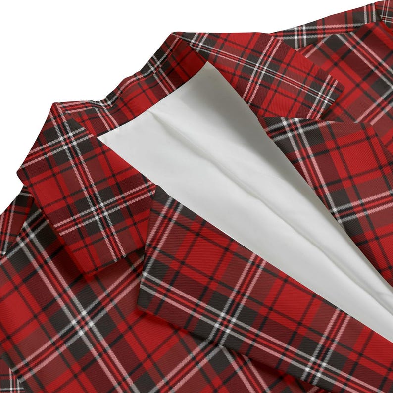 Plus Size Red Plaid Blazer Women 2XL-3XL-4XL-5XL | Black Lapel Checkered Jacket with Pockets | Curvy Fall Winter Coat for Work & Casual image 6