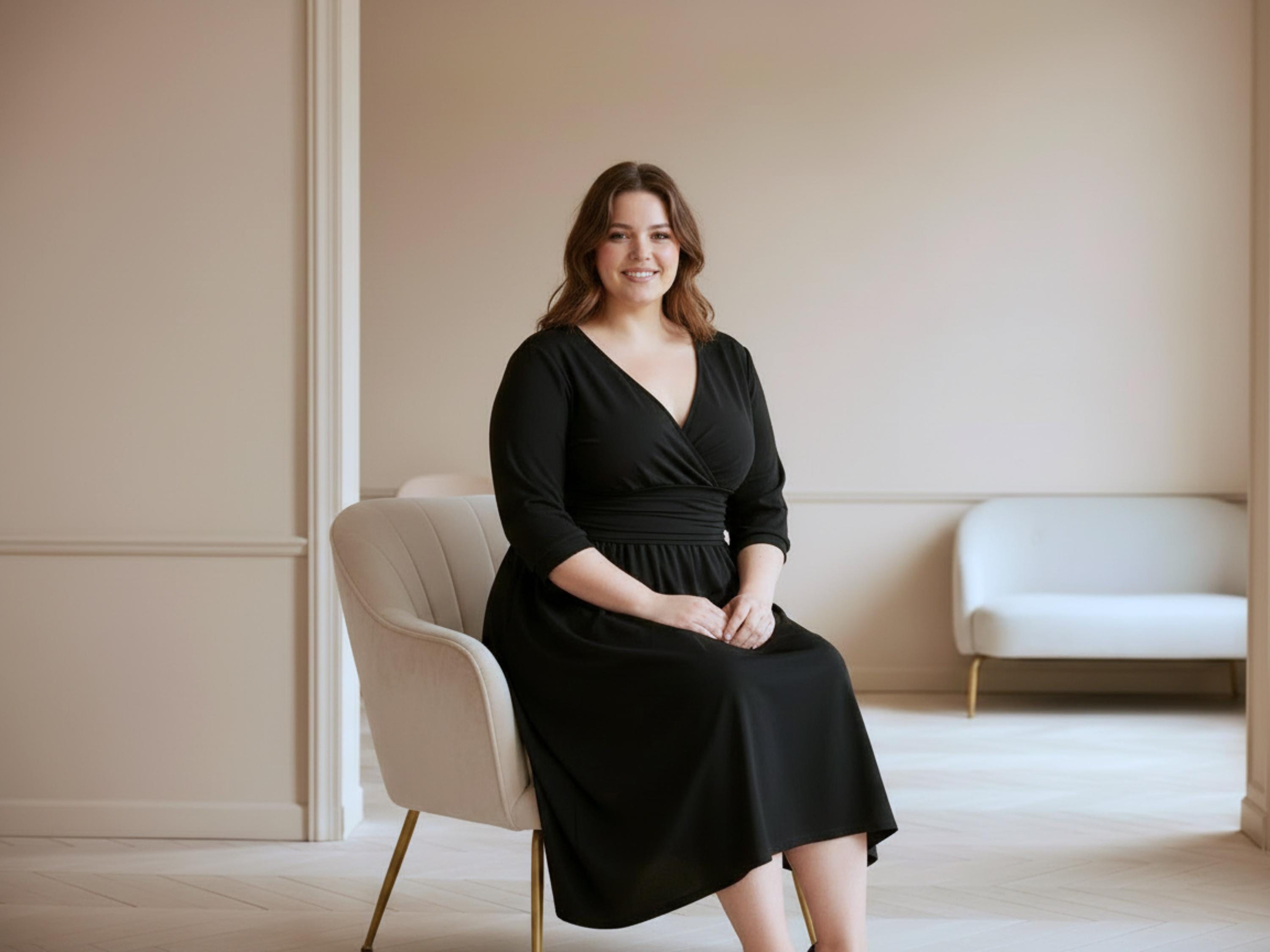 black midi wrap dress plus size Standards And Practices Black Plus Size Candice Wrap Knee Dress