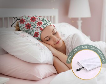 Locken-Haargummi mit verstellbarem Kordelzug / Lockenschutz mit roter Blume / Haaraccessoires für lockiges Haar / Geschenkidee