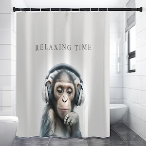 Shower Curtains 150（gsm) ,  bathroom decor, bathroom decoration, monkey decoration, shower curtain funny, gift idea for new house.