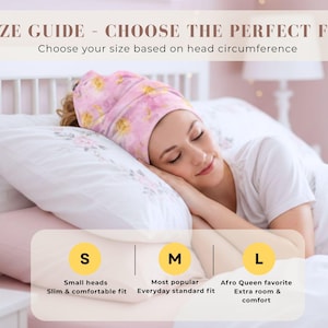 Gorro de Dormir para Pelo Rizado por Tallas | Protector Capilar de Microfibra Ligera | Cuidado del Rizo Día y Noche/  Rosa y dorado