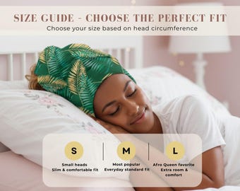 Curly Hair Sleep Bonnet by Size | Lightweight Microfiber Hair Protector for Curly Method | Day & Night Hair Care, Tropical green