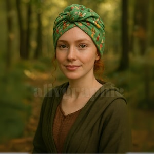 Curly hair bonnet of fantasy pattern/Green sleep cap of goblins and fairies print/ Gift idea for curly woman who loves fantasy style
