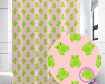 Pink shower curtain with frogs, Funny deco bathroom, children's bathroom decoration, large and small size shower curtains