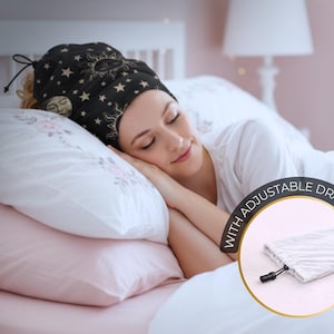 Buff método curly para dormir. Buff para proteger los rizos, con cordón ajustable. Accesorios para el cabello rizado. Estampado luna y sol