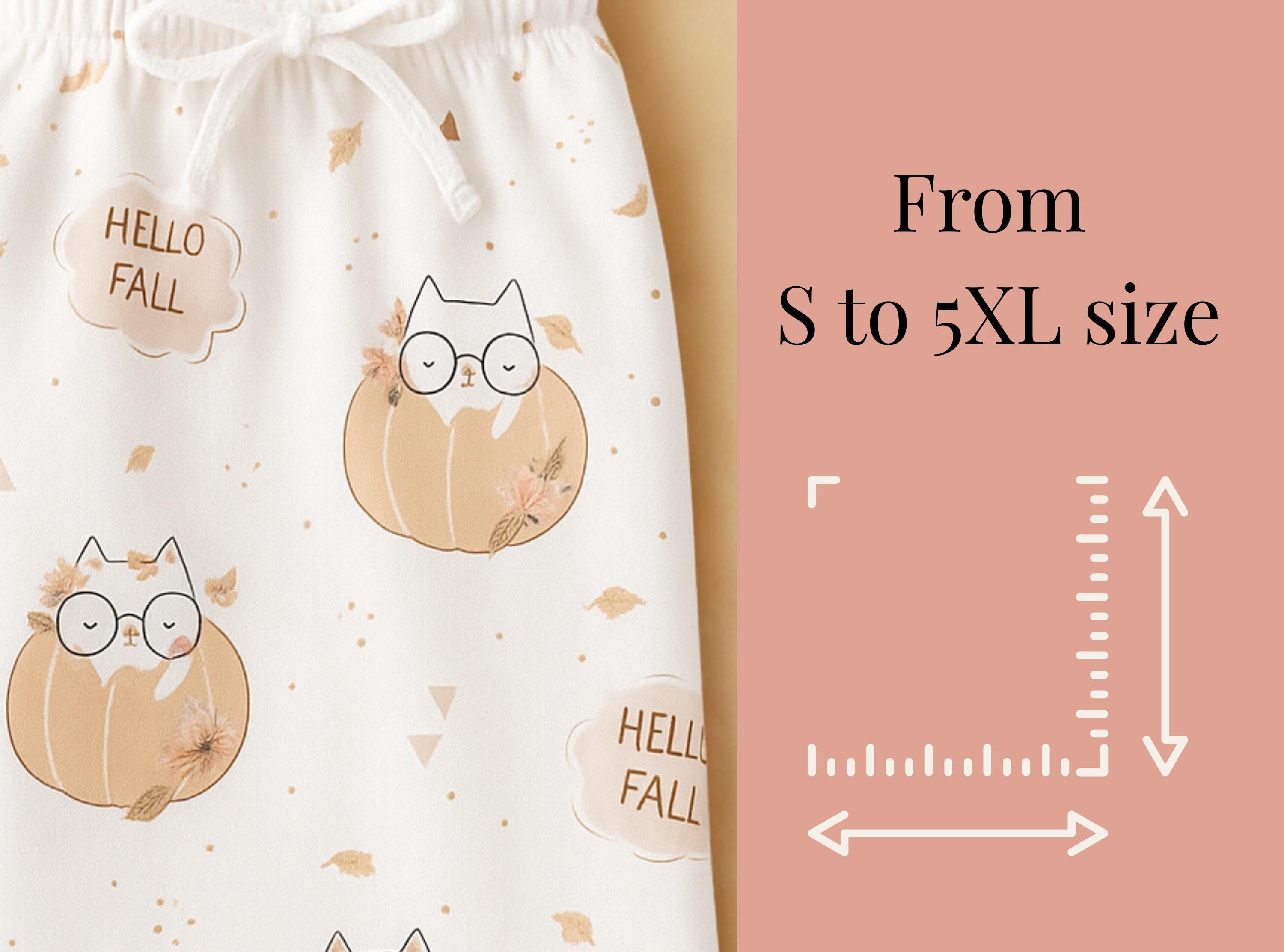 Cozy Pajama Pants Women Cute Kawaii Cat Fall Lounge Pants Wide Leg Sleepwear Autumn Pumpkin Print Comfy Home and Loungewear Gift