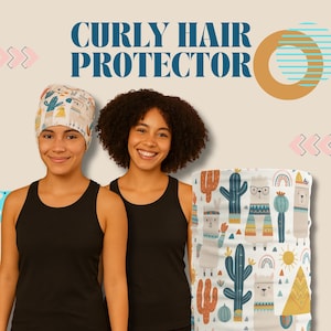 Curly hair sleep cap of llamas print/ Soft bonnet for protect curls/ Curly hair accessories /  Wrap/ Avoid frizz/ Bonnet headband /Loc shock