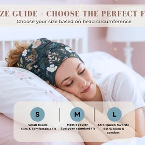 Curly Hair Sleep Bonnet by Size | Lightweight Microfiber Hair Protector for Curly Method | Day & Night Curl Care, Japanese flowers print