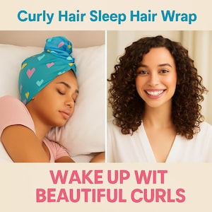 Curly hair sleep cap/ Turquise hair tube for protect your curls while sleep/ Curly hair accessories hearts print/ Curly hair overnight