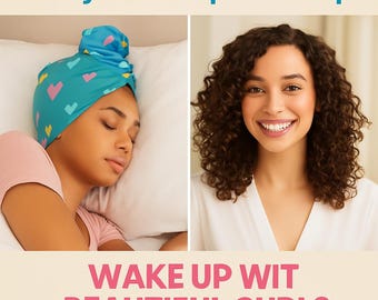 Curly hair sleep cap/ Turquise hair tube for protect your curls while sleep/ Curly hair accessories hearts print/ Curly hair overnight