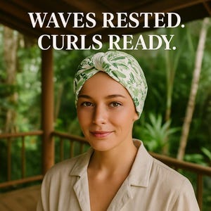 Botanical hair wrap  with adjustable drawstring/ Curly hair products/ Green Botanical Bonnet/ Frizz avoid headband for curly and wavy hair.