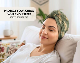 Protetor de Cachos para Dormir – BASIC Tamanho Único | Alternativa Leve ao Chapéu para o Método Curly Girl e Cuidados Diários, Verde com Rinocerontes