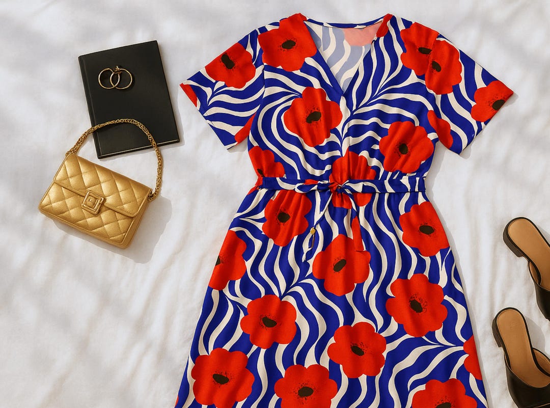 red and blue midi dress "Oxford" Midi Dress (Blue/Red Mix)