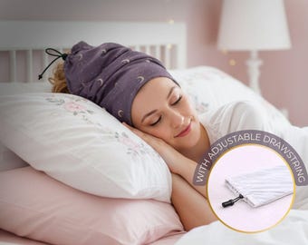 Touca de dormir para cabelos cacheados/Acabe com o frizz/Protetor de cachos com cordão ajustável/Acessórios para cabelos cacheados