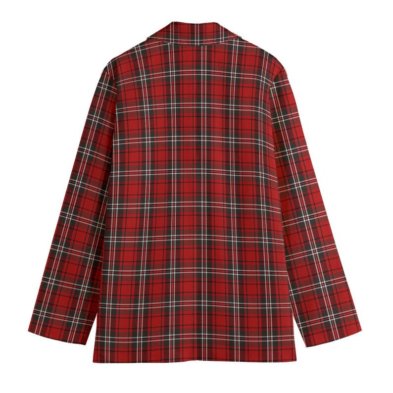 Plus Size Red Plaid Blazer Women 2XL-3XL-4XL-5XL | Black Lapel Checkered Jacket with Pockets | Curvy Fall Winter Coat for Work & Casual image 14
