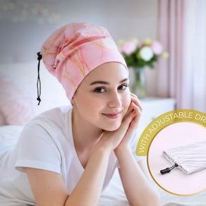 Pink Sleep curly hair protector | Frizz-Free Wavy Hair Buff | Adjustable Drawstring curly hair protector