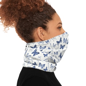 Curly hair Sleep cap with adjustable drawstring/Curly hair accessories/Black Bonnet/Frizz avoid/Blue butterflies