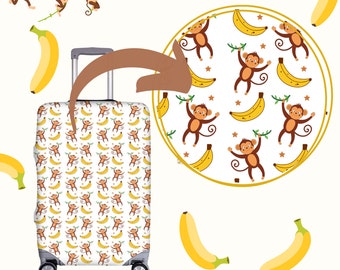 Set of fun monkey luggage cover + ID card, gift for travelers, monkey suitcase protector + identification, gift idea for travel addict