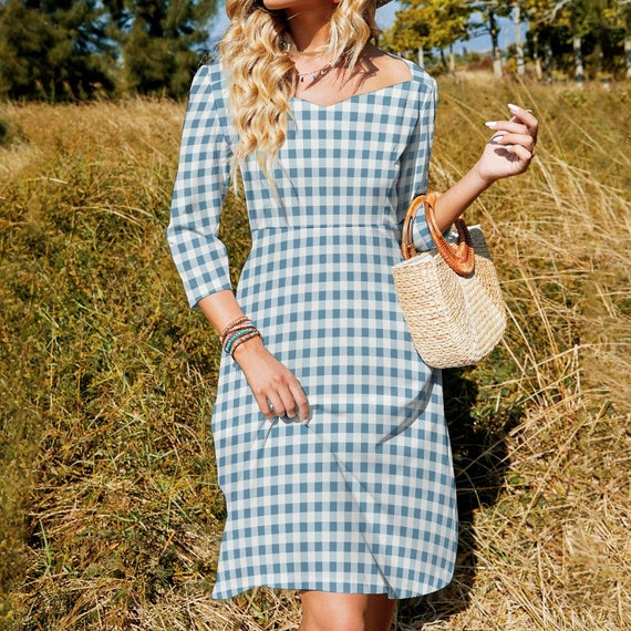 Blue gingham midi dress hotsell