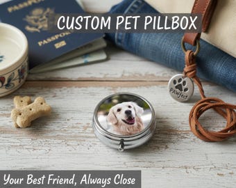 Personalized Pill Case with Pet Photo, Custom Stainless Steel Pill Organizer, Travel Medicine Box