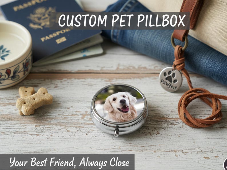 Personalized Pill Case with Pet Photo, Custom Stainless Steel Pill Organizer, Travel Medicine Box