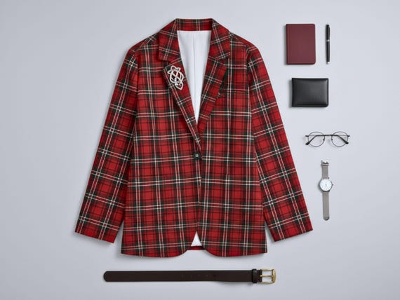 Blazer cuadros rojos mujer talla grande | Americana tallas grandes curvy con solapa | Chaqueta estampado tartan elegante otoño invierno
